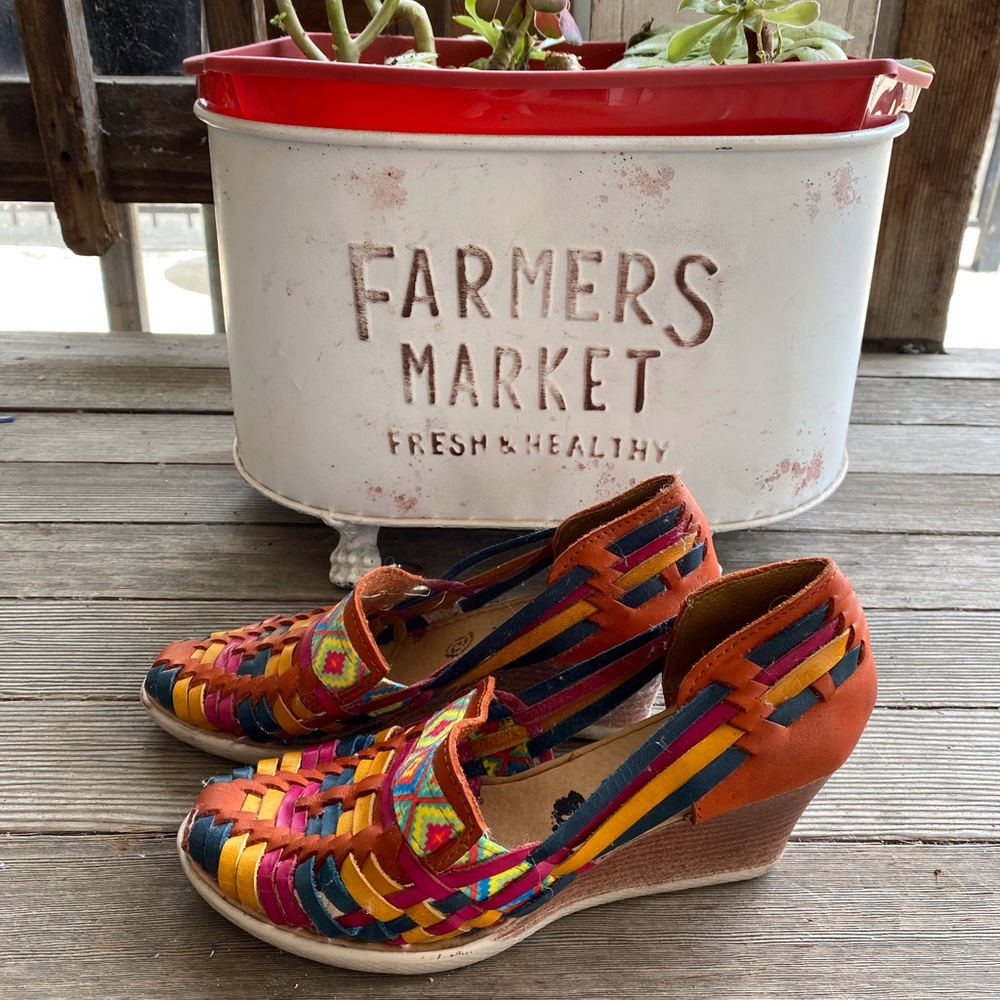 Bright neon mexican wedge huaraches